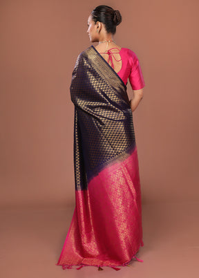 Blue Dupion Silk Saree With Blouse Piece