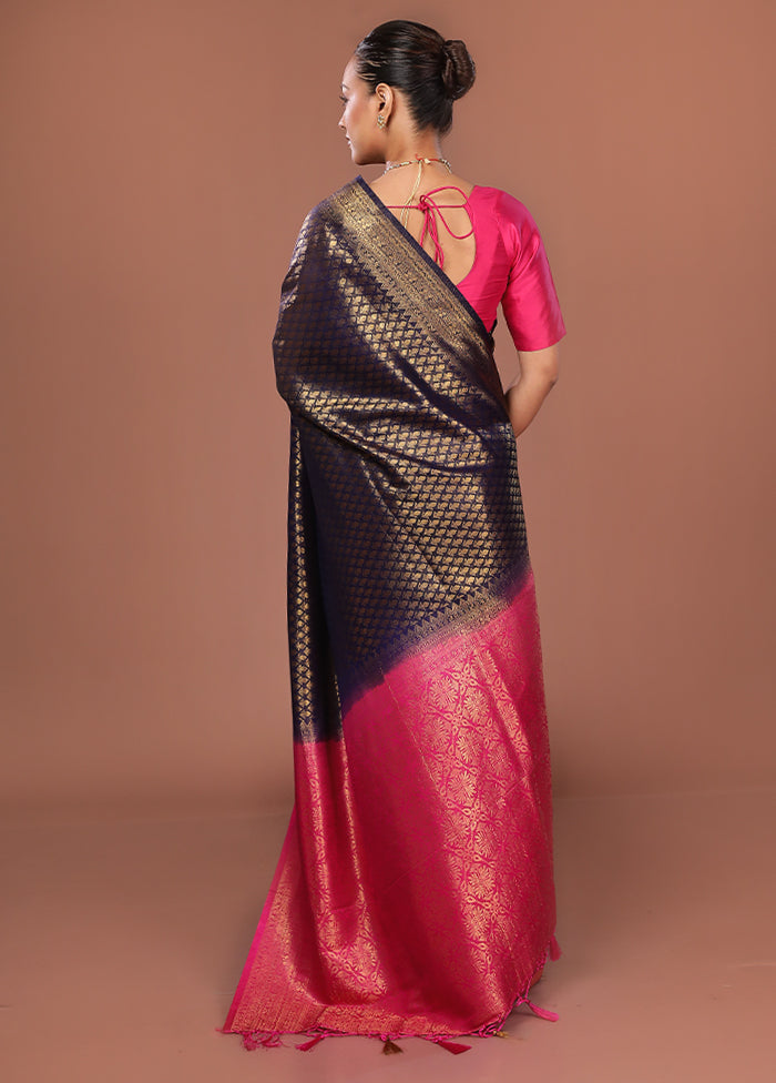Blue Dupion Silk Saree With Blouse Piece