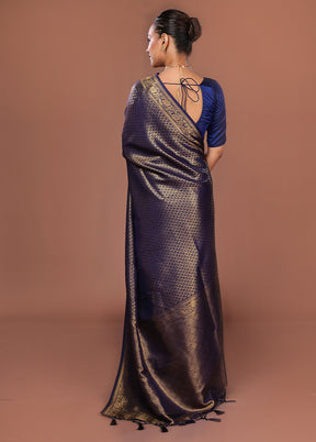 Blue Dupion Silk Saree With Blouse Piece