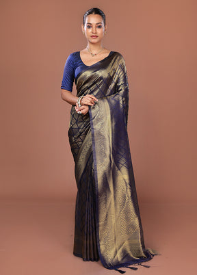 Blue Dupion Silk Saree With Blouse Piece