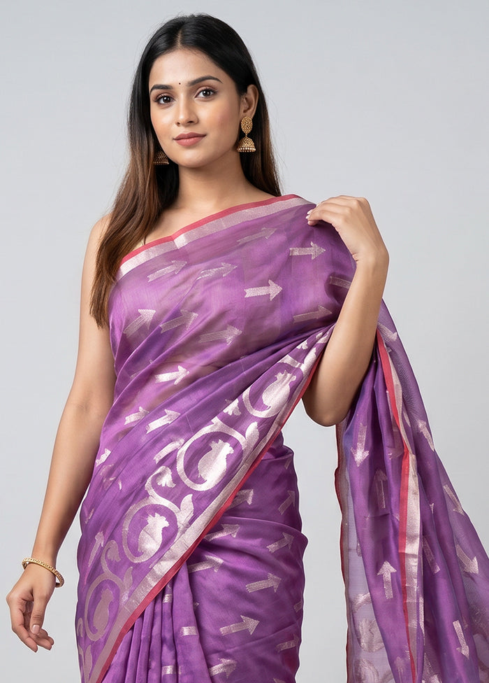 Purple Organza Saree With Blouse Piece