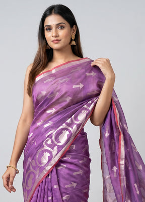 Purple Organza Saree With Blouse Piece