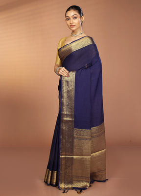 Blue Dupion Silk Saree With Blouse Piece