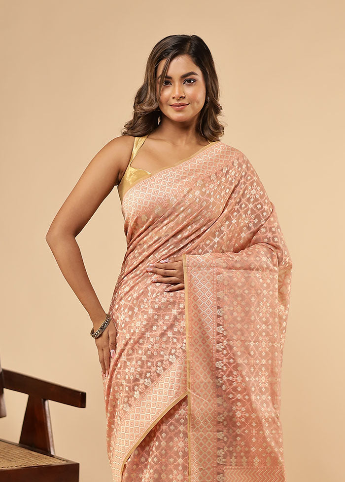Cream Kora Silk Saree With Blouse Piece