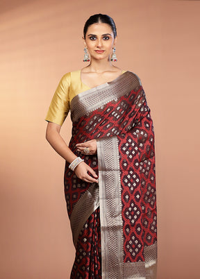 Maroon Kora Silk Saree With Blouse Piece