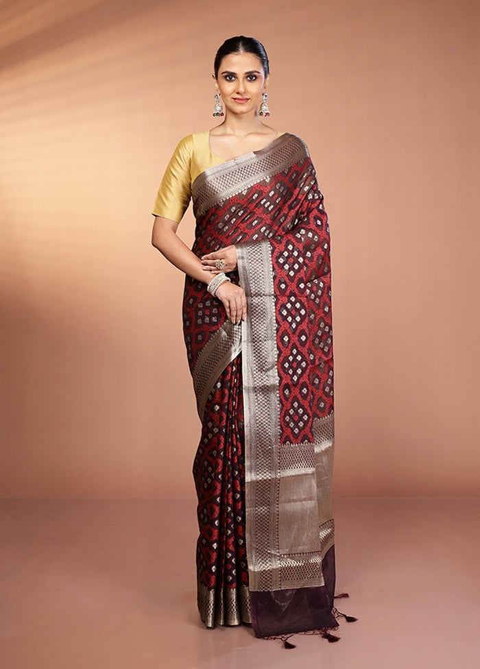 Maroon Kora Silk Saree With Blouse Piece