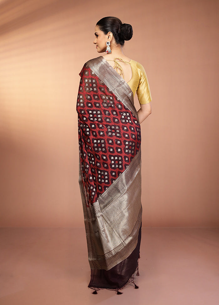 Maroon Kora Silk Saree With Blouse Piece