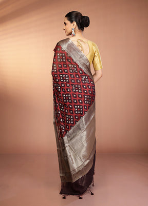 Maroon Kora Silk Saree With Blouse Piece