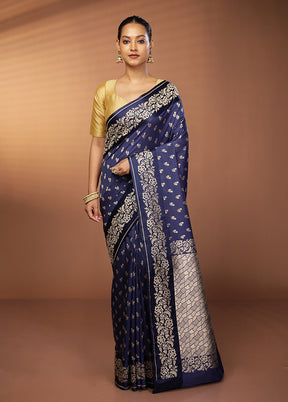 Blue Katan Silk Saree With Blouse Piece