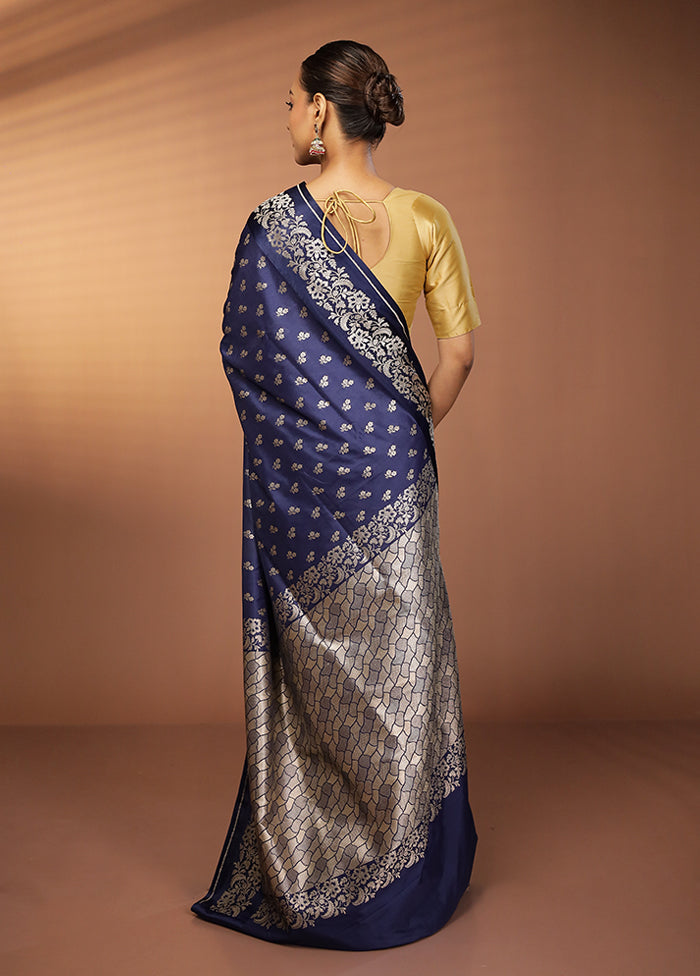 Blue Katan Silk Saree With Blouse Piece