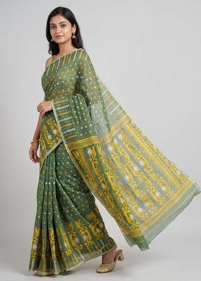 Green Jamdani Cotton Saree Without Blouse Piece