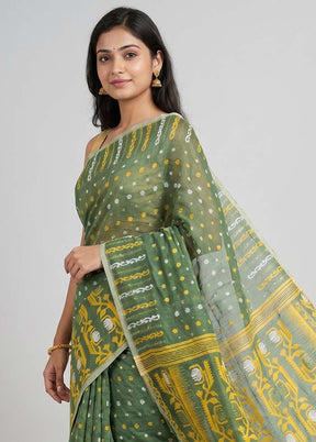 Green Jamdani Cotton Saree Without Blouse Piece