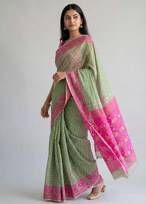 Pink Jamdani Cotton Saree Without Blouse Piece