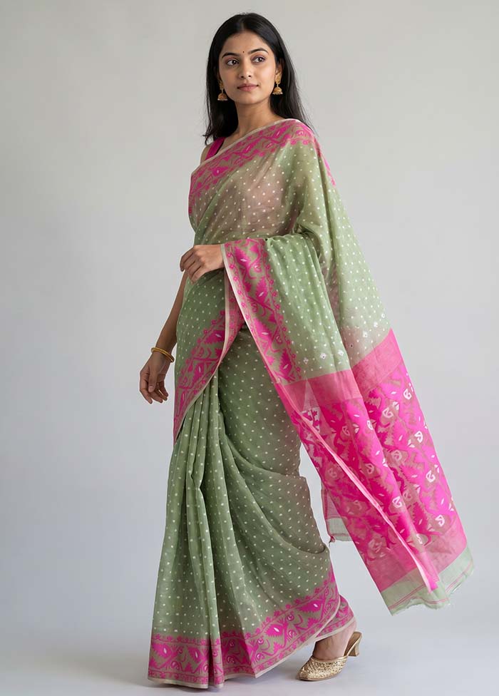 Pink Jamdani Cotton Saree Without Blouse Piece