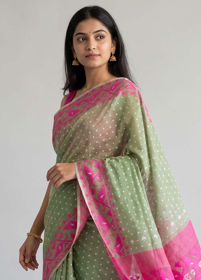 Pink Jamdani Cotton Saree Without Blouse Piece