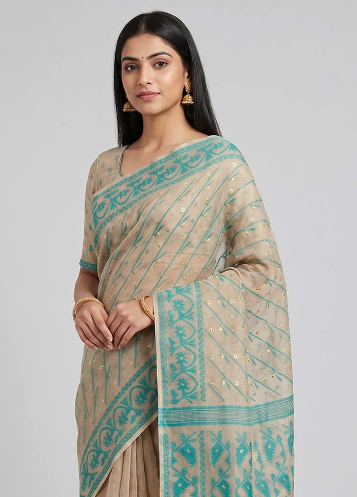 Purple Jamdani Cotton Saree Without Blouse Piece