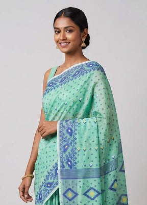Green Jamdani Cotton Saree Without Blouse Piece