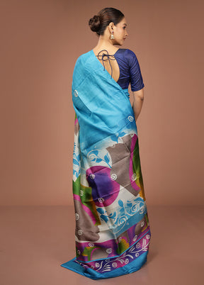 Cream Printed Pure Silk Saree Without Blouse Piece