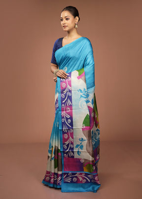 Cream Printed Pure Silk Saree Without Blouse Piece