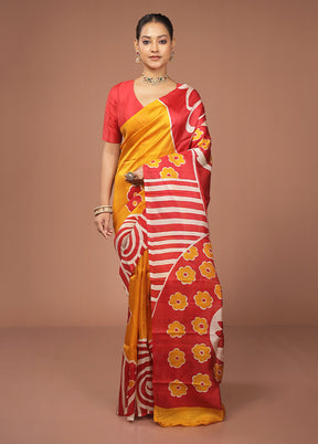 Multicolor Printed Pure Silk Saree Without Blouse Piece
