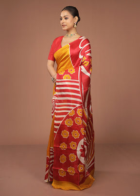Multicolor Printed Pure Silk Saree Without Blouse Piece