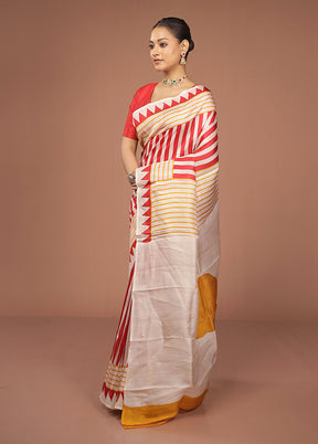 Cream Printed Pure Silk Saree Without Blouse Piece