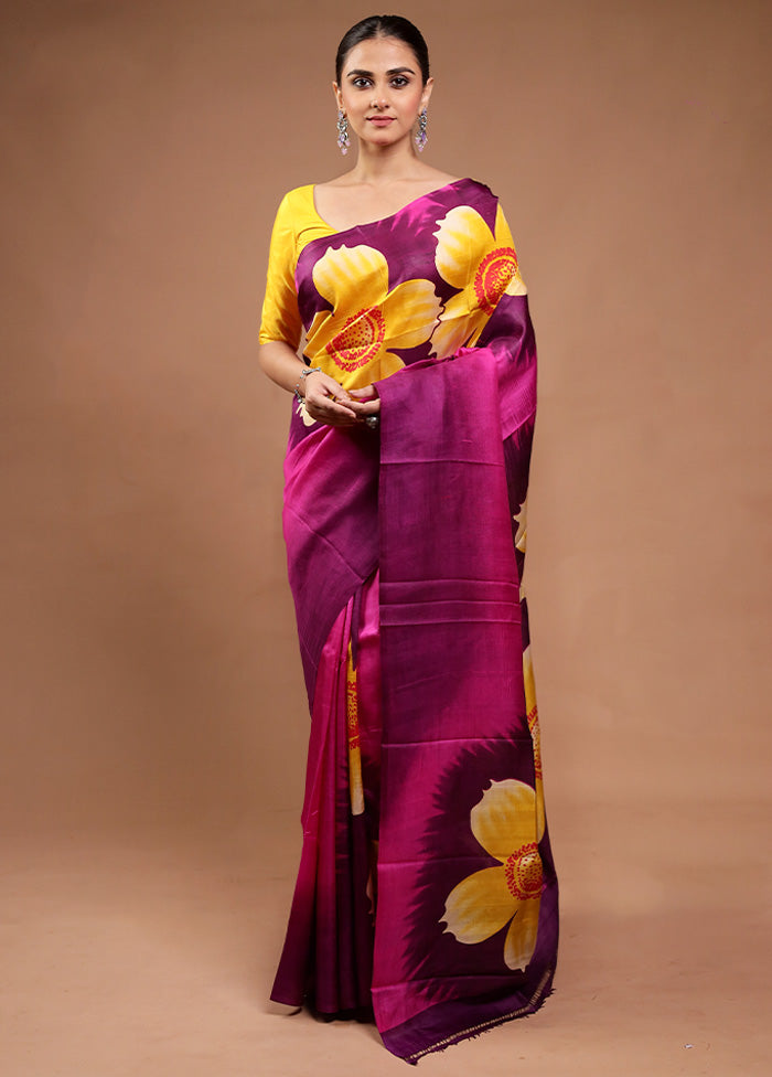 Pink Printed Silk Saree With Blouse Piece