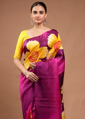 Pink Printed Silk Saree With Blouse Piece