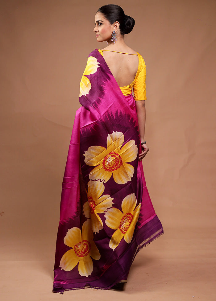 Pink Printed Silk Saree With Blouse Piece