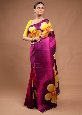 Pink Printed Silk Saree With Blouse Piece