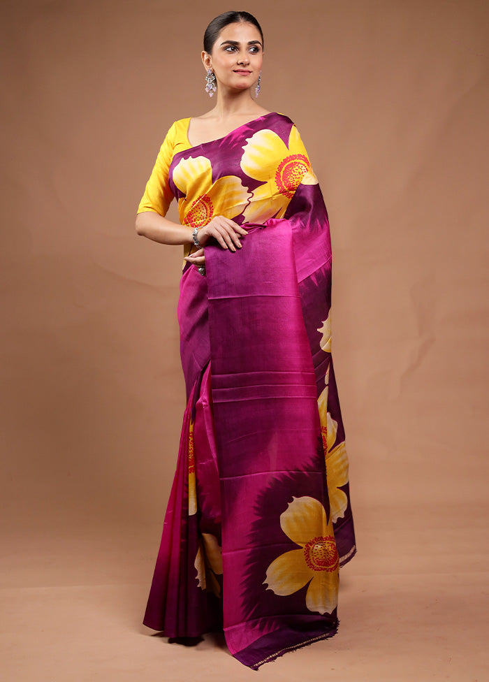 Pink Printed Silk Saree With Blouse Piece
