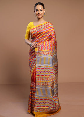 Multicolor Printed Silk Saree Without Blouse Piece