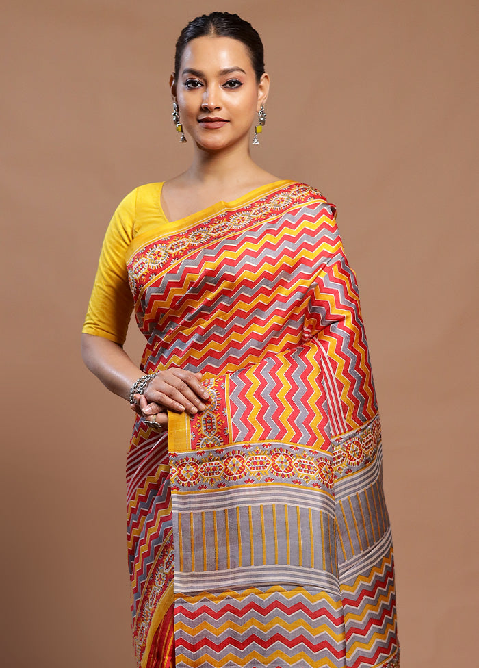 Multicolor Printed Silk Saree Without Blouse Piece