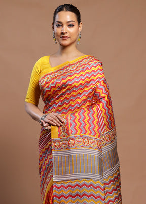 Multicolor Printed Silk Saree Without Blouse Piece