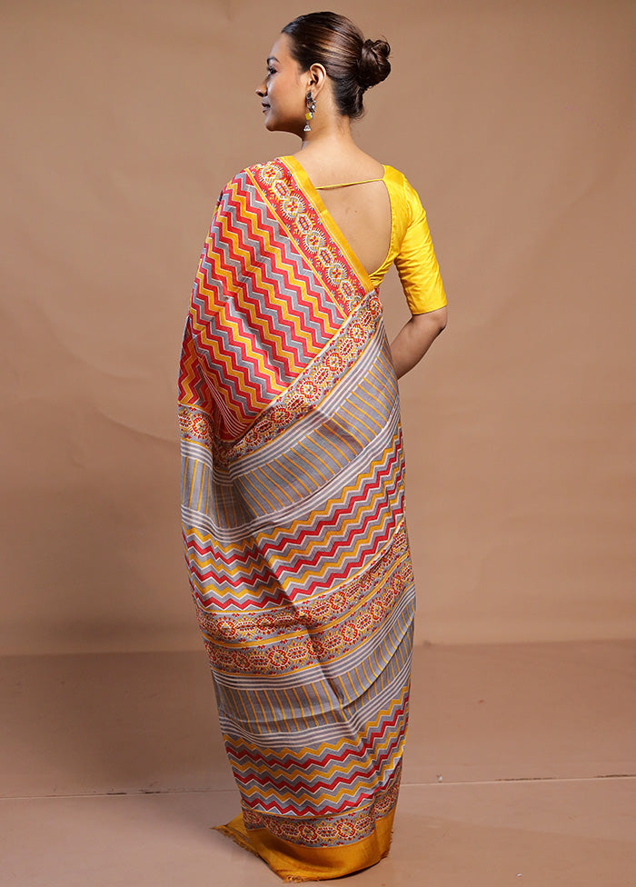 Multicolor Printed Silk Saree Without Blouse Piece