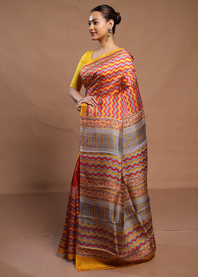 Multicolor Printed Silk Saree Without Blouse Piece