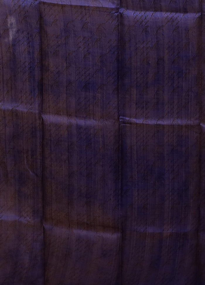 Blue Printed Silk Saree Without Blouse Piece