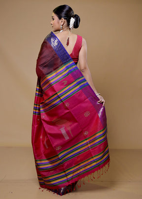 Maroon Kalakshetra Pure Silk Saree With Blouse Piece