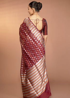 Maroon Organza Saree With Blouse Piece