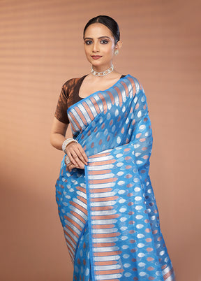 Blue Organza Saree With Blouse Piece