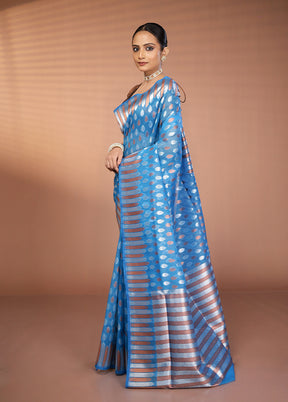 Blue Organza Saree With Blouse Piece