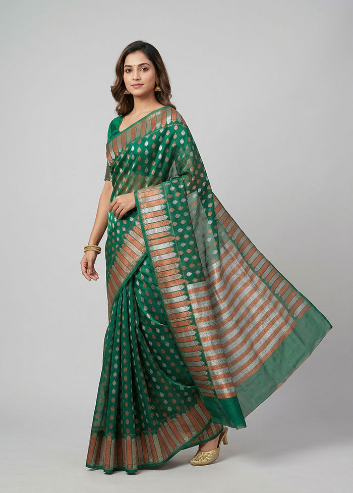 Green Organza Saree With Blouse Piece