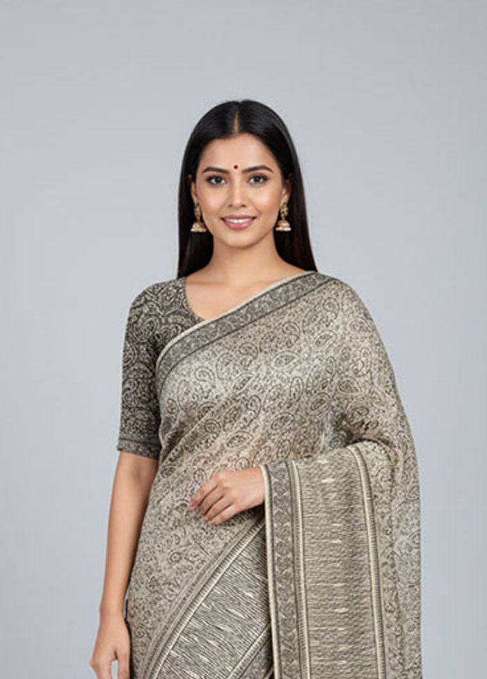Cream Cotton Saree With Blouse Piece