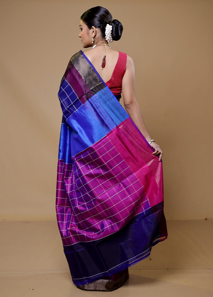 Blue Kalakshetra Silk Saree With Blouse Piece