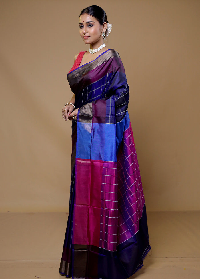 Blue Kalakshetra Silk Saree With Blouse Piece