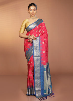 Pink Kanjivaram Silk Saree With Blouse Piece