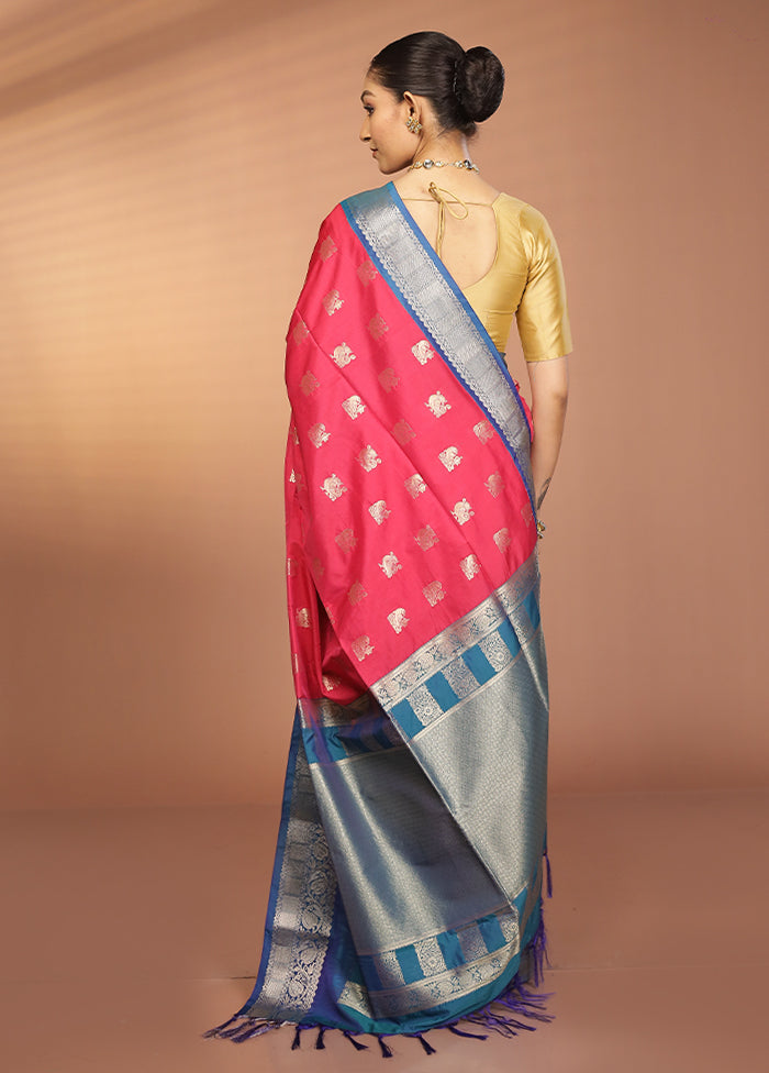 Pink Kanjivaram Silk Saree With Blouse Piece