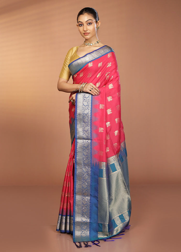 Pink Kanjivaram Silk Saree With Blouse Piece