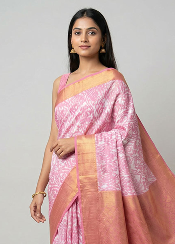 Pink Dupion Silk Saree With Blouse Piece