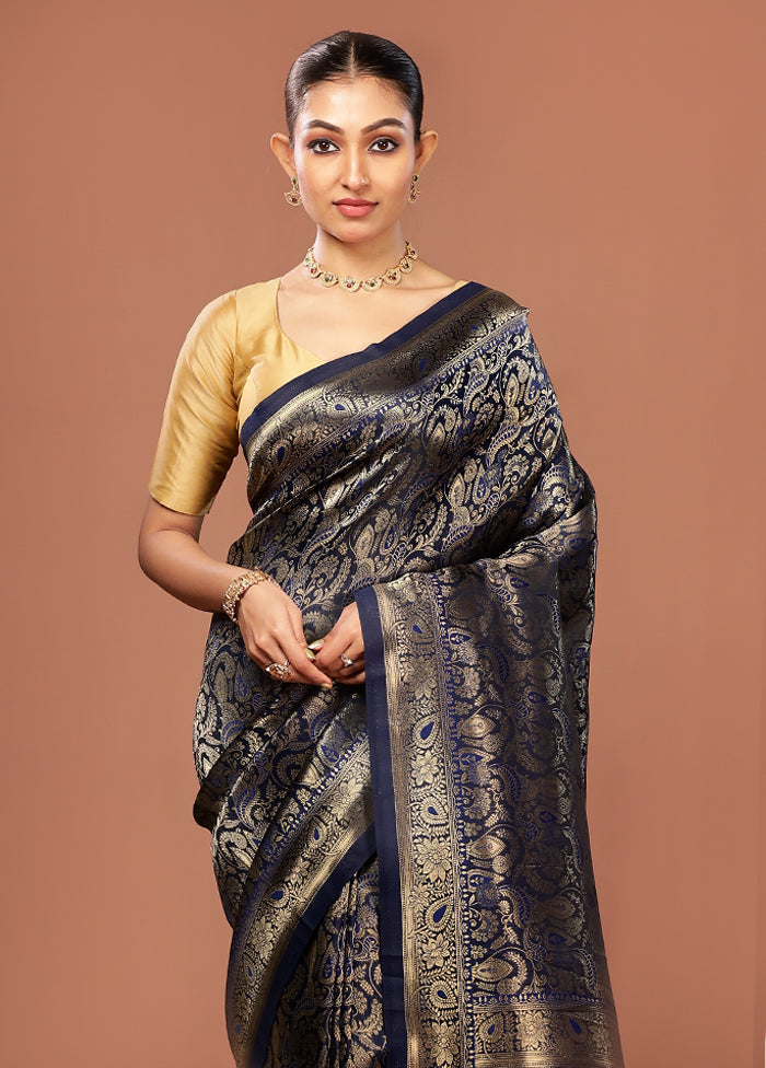 Blue Dupion Silk Saree With Blouse Piece